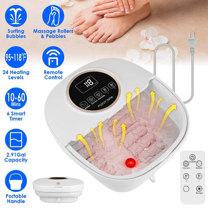 FotixBath Foot Bath with features listed on a beige background