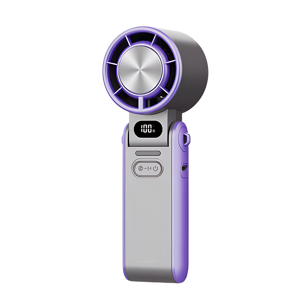 FrostoeByte Handheld Turbo Fan with purple accents on a white background