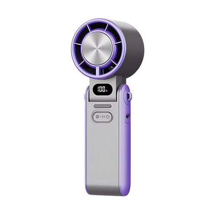 FrostoeByte Handheld Turbo Fan with purple accents on a white background