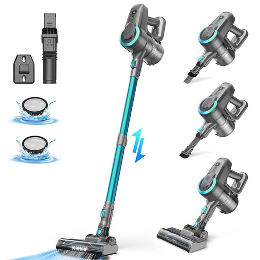 Multifunctional FurVaxim Cordless Vacuum Cleaner with various attachments on a white background