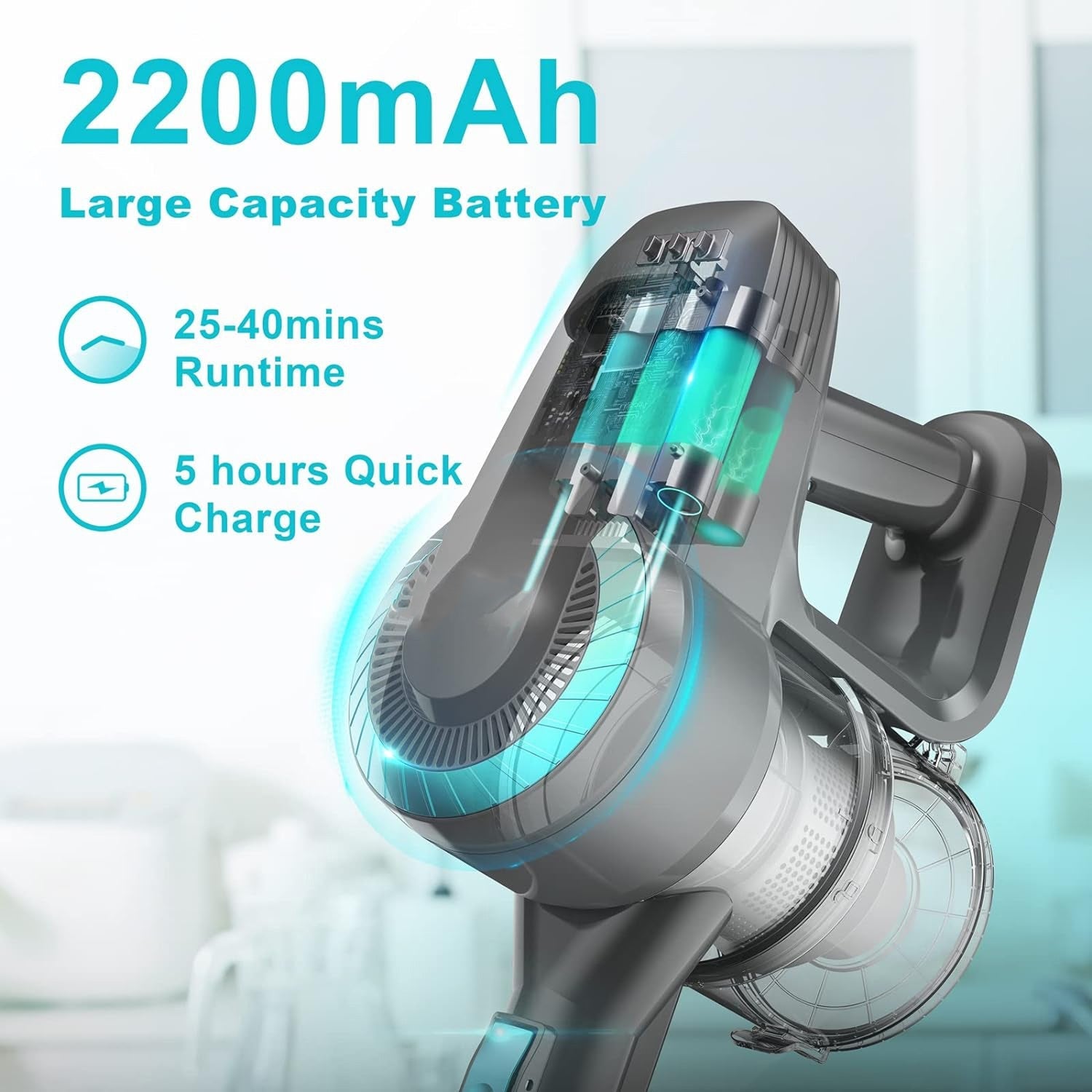 Handheld FurVaxim Cordless Vacuum Cleaner with battery information on a blurred background