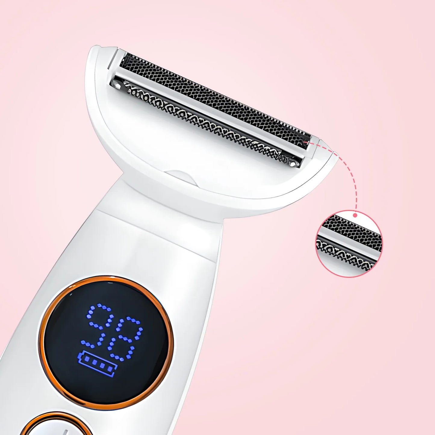 Geekik Bikini Trimmer for Women with digital display on a pink background