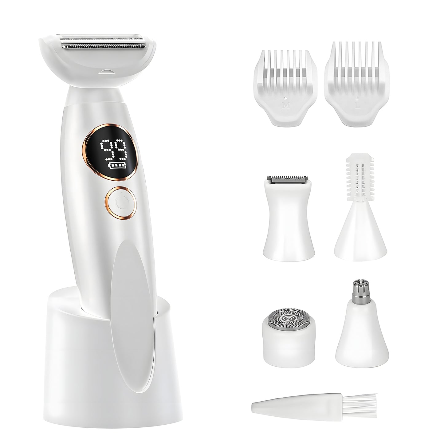 White Geekik Bikini Trimmer with attachments on a white background