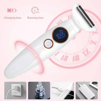 Geekik Bikini Trimmer for Women with digital display on a pink background