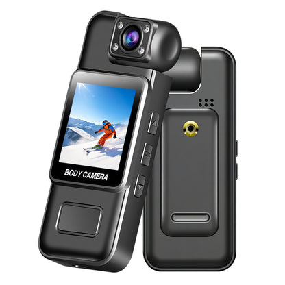 Geekik Mini Body Camera with screen displaying a skier, on a white background