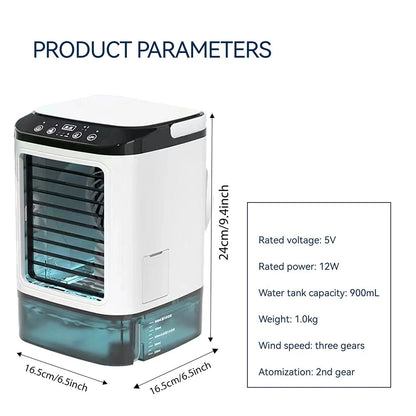 GlaciVyex Portable Air Cooler with product parameters on a white background