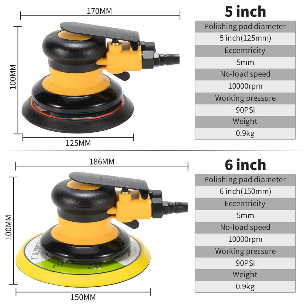 Two Glissedi Palm Sander machines with dimensions and specifications displayed.