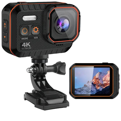 GripCylot Camera with screen displaying mountain view, surrounded by text about anti-shake sports phase.