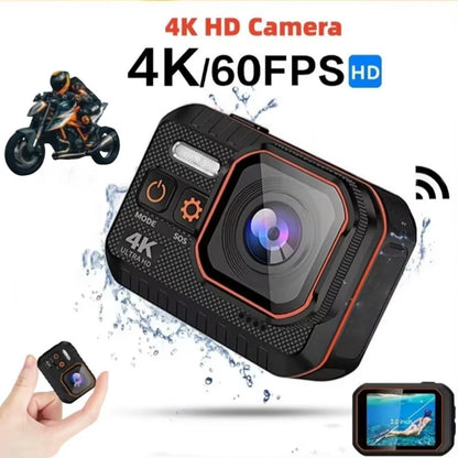 4K HD GripCylot Camera with water resistance and remote control features on a white background