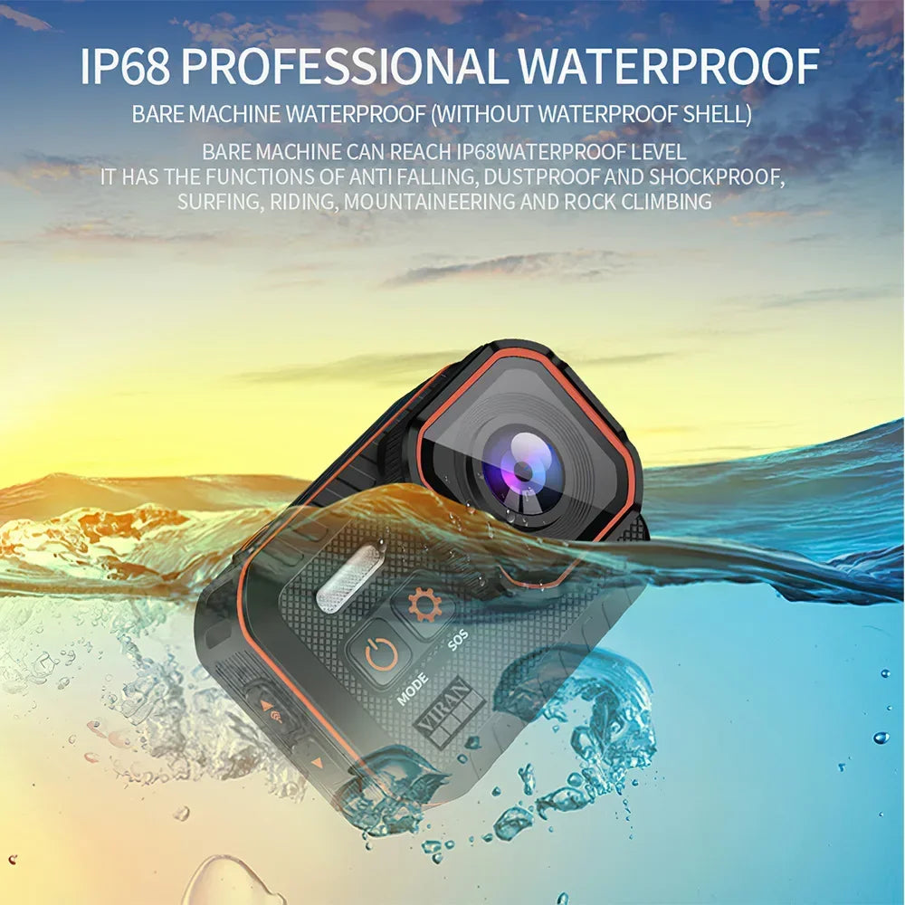 GripCylot Camera with IP68 waterproof rating submerged in water against a scenic background