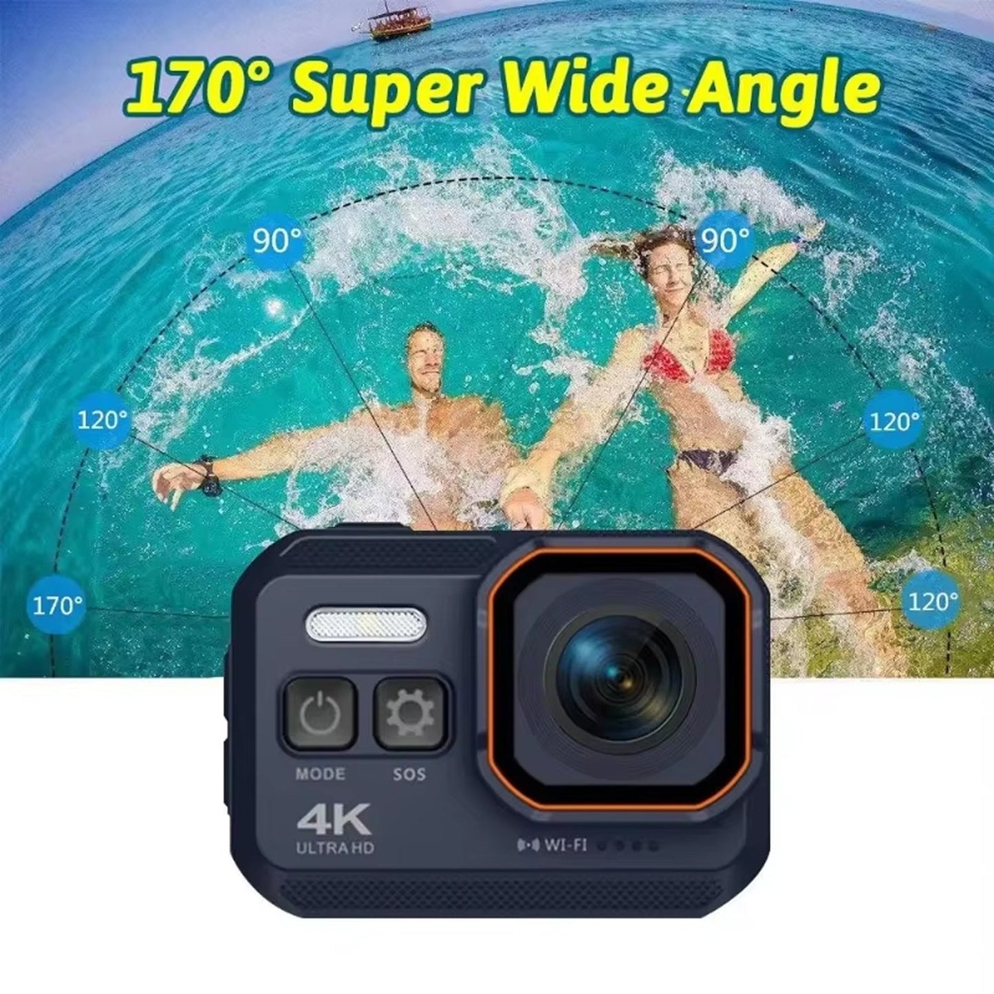 GripCylot Camera with 170-degree super wide angle lens, showing a couple in water.