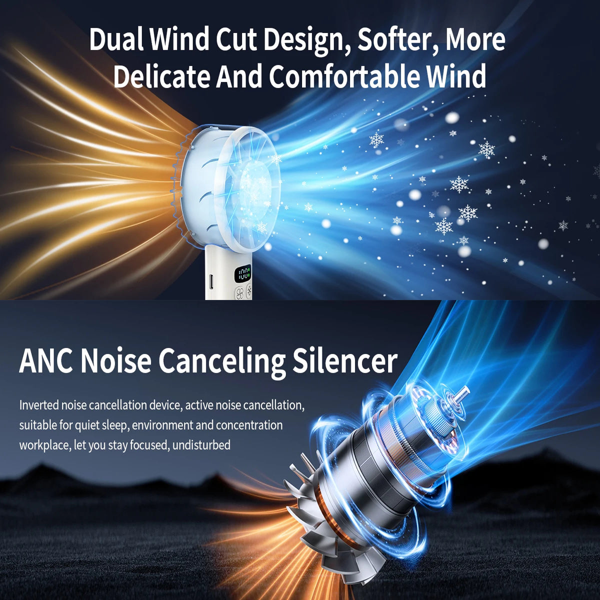 ANC Noise Canceling Silencer with dual wind cut design on a dark background