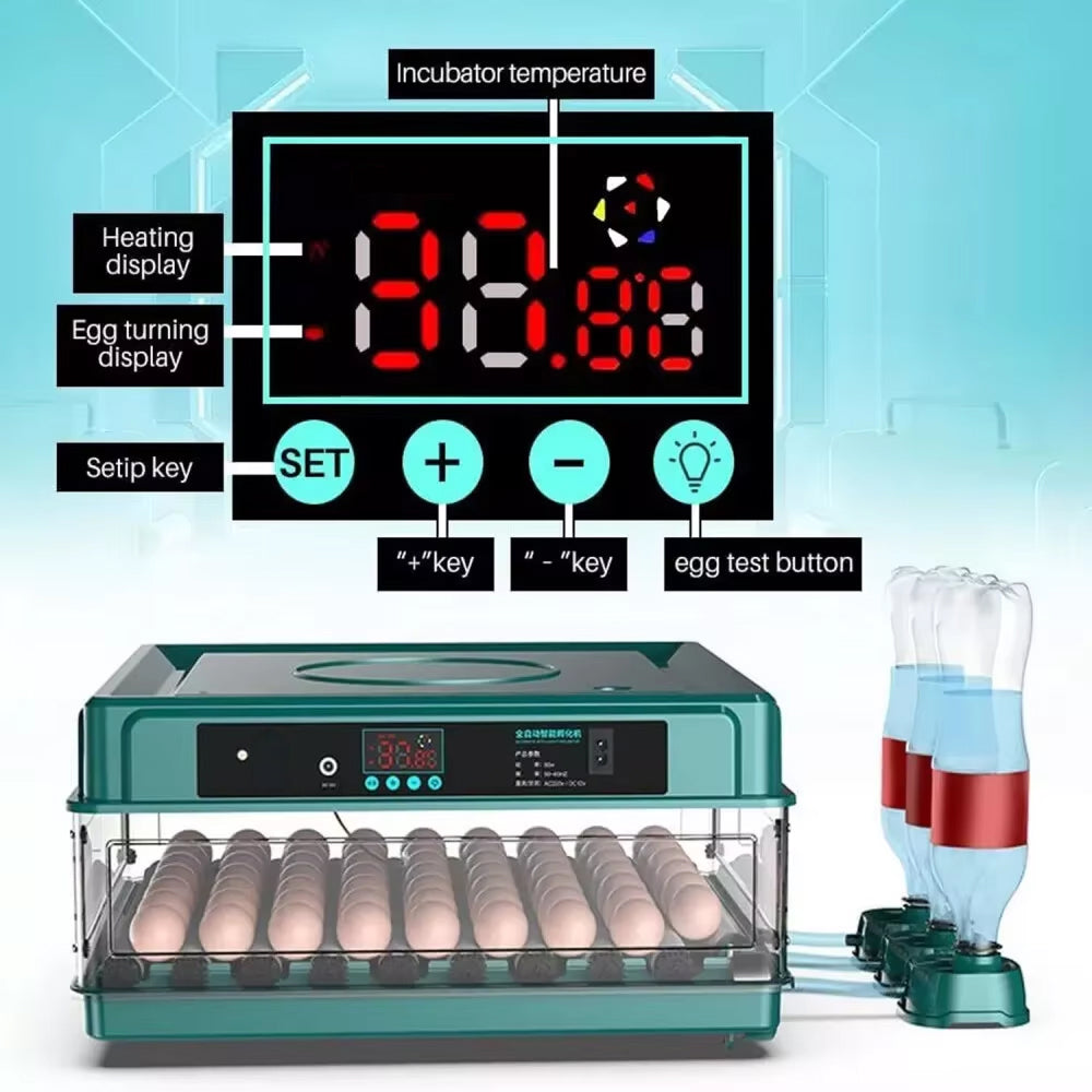 HatchiEggo Egg Incubator  with digital display and egg compartments on a light blue background
