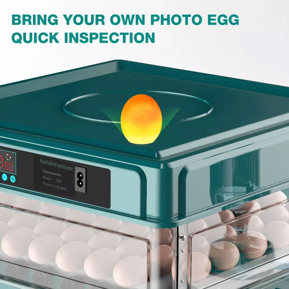 HatchiEggo Egg Incubator  with a single egg on top and text 'Bring Your Own Photo Egg Quick Inspection' above it.