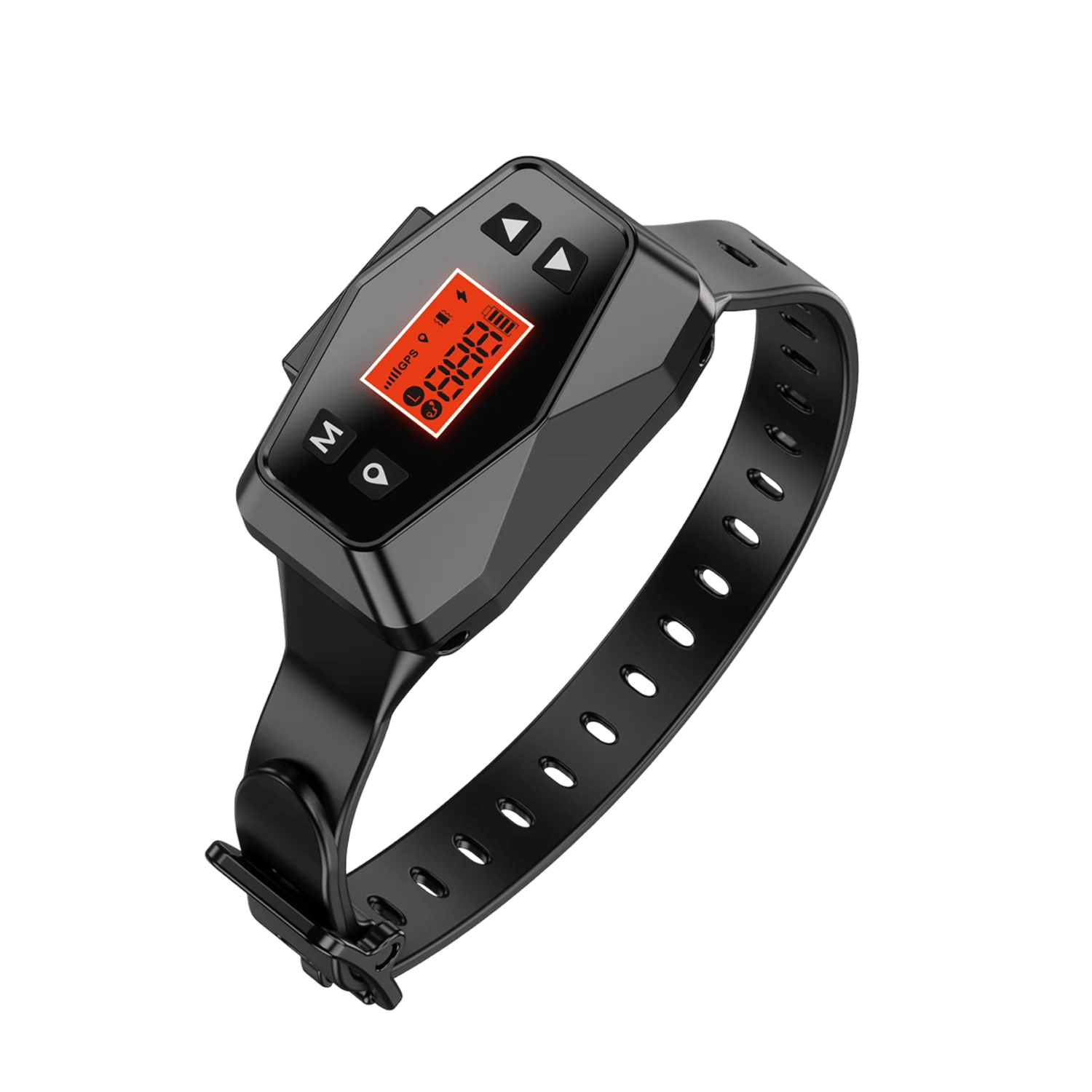 Black HavinFen GPS Dog Fence with a red display on a transparent background