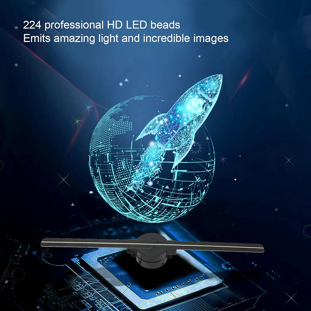 Holovoxy 3D Hologram with futuristic design on a dark background