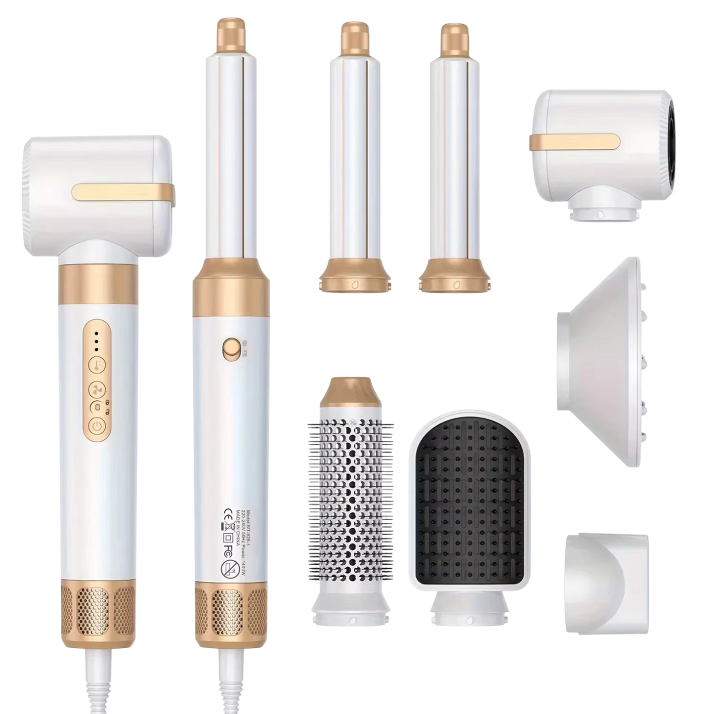 Set of IonCrafi Ionic Hair Dryer hair styling tools with attachments on a white background