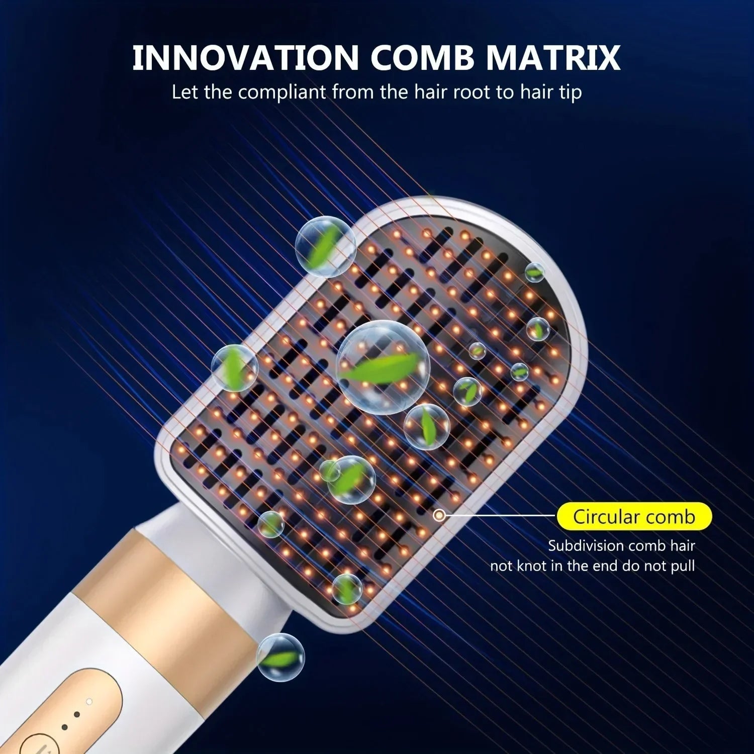 IonCrafi Ionic Hair Dryer comb with LED lights on a dark blue background