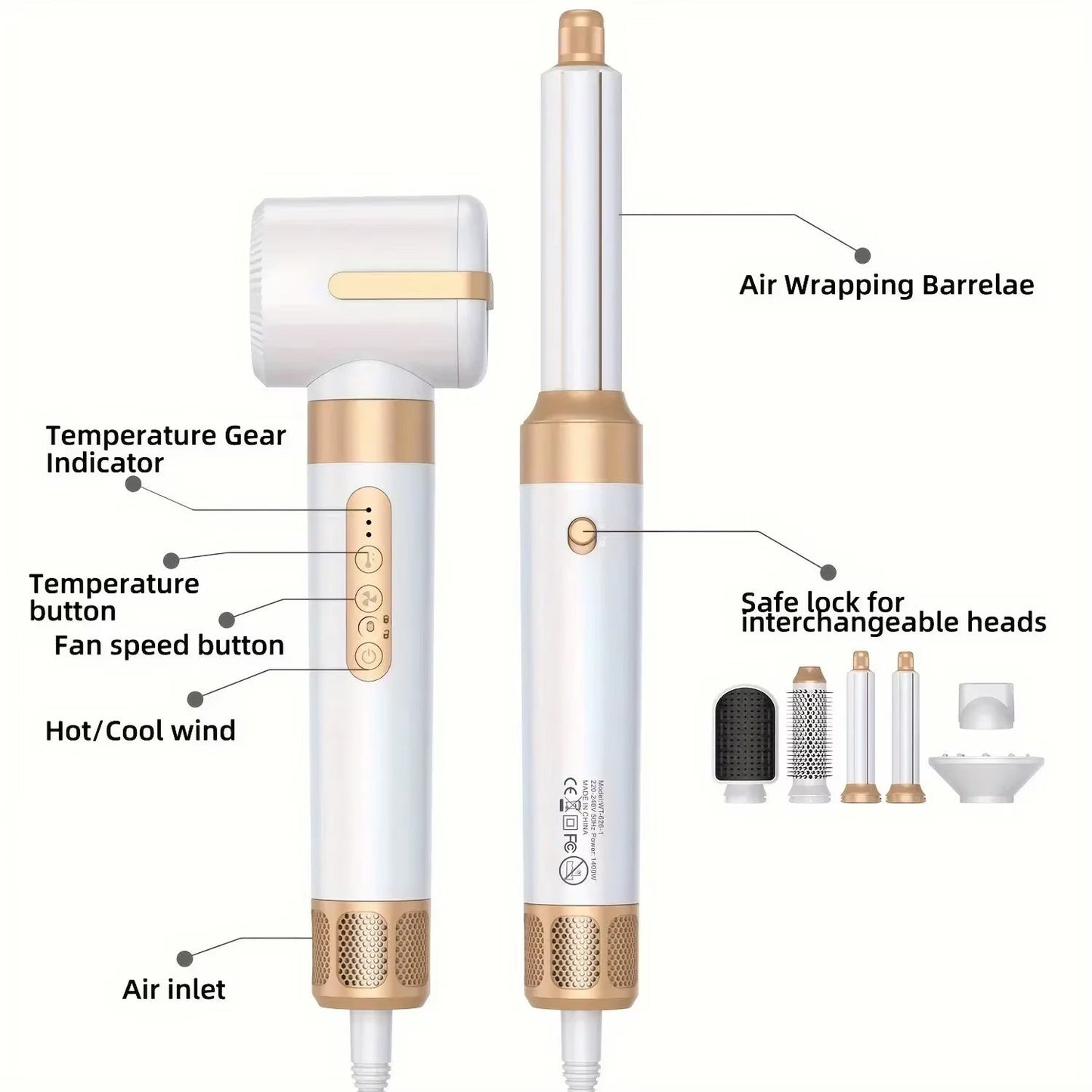IonCrafi Ionic Hair Dryer with labeled parts on a white background