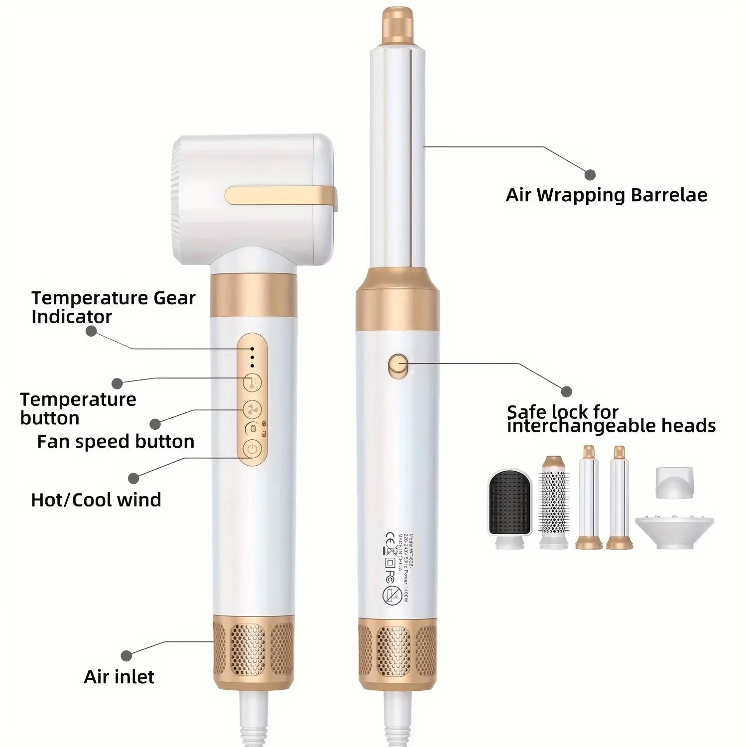IonCrafi Ionic Hair Dryer with labeled parts on a white background
