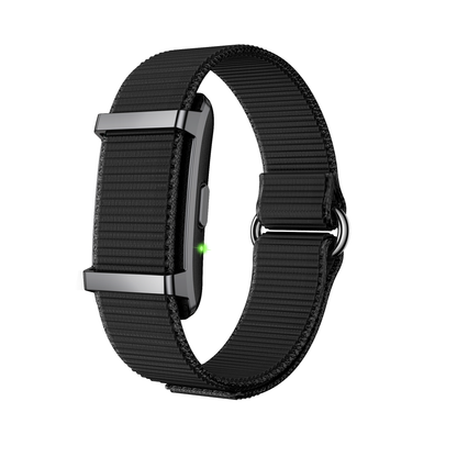 Black Ironis Health Tracker Smart Band with silver buckle on a white background