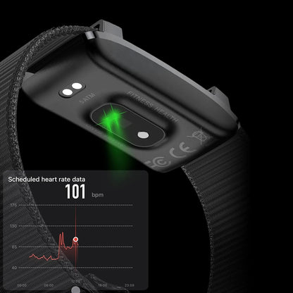 Ironis Health Tracker Smart Band displaying heart rate data on a black background