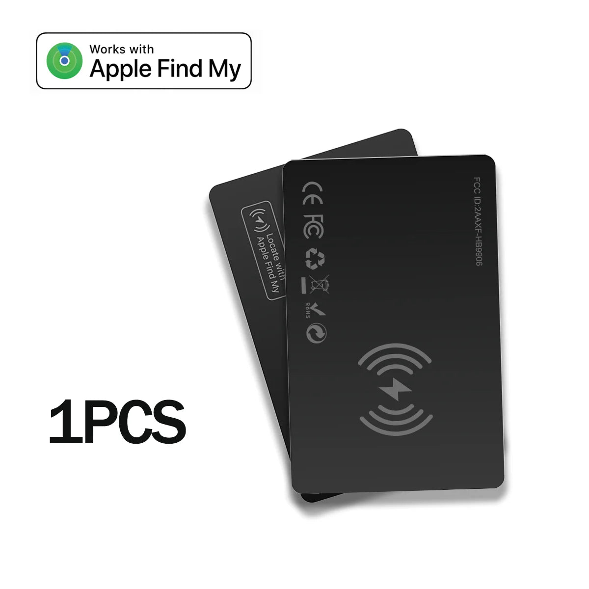 Black IziPock Wallet Tracker Card with Apple Find My logo on a white background