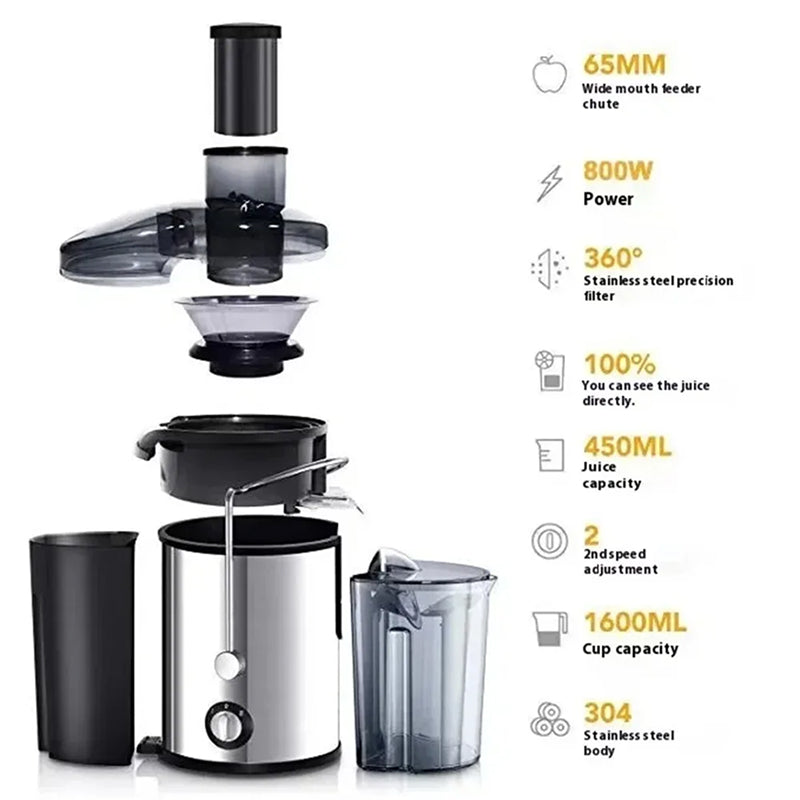 Juicilox Juicer Machine with features listed on a white background