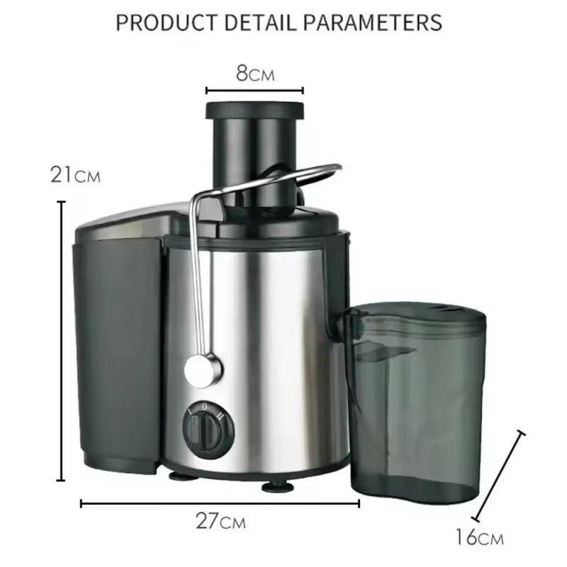 Juicilox Juicer Machine with dimensions labeled on a white background