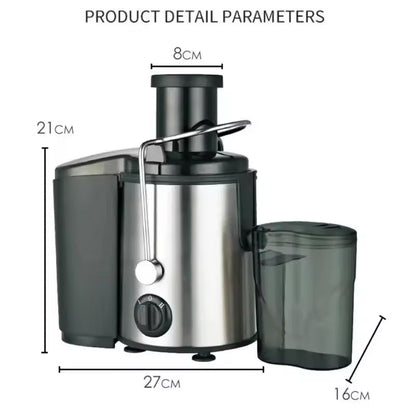 Juicilox Juicer Machine with dimensions labeled on a white background