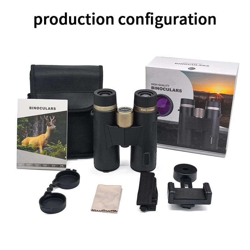 Kaisio Sky X7 ED 12×50 Binoculars with accessories and packaging on a white background