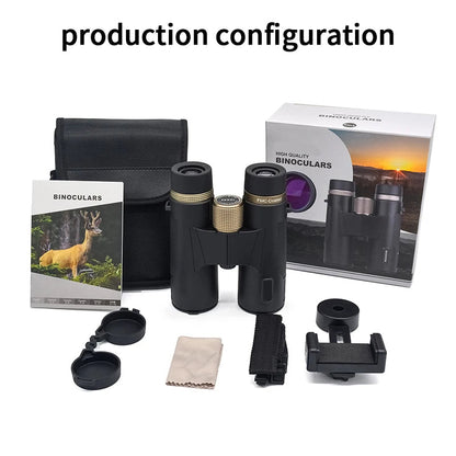 Kaisio Sky X7 ED 12×50 Binoculars with accessories and packaging on a white background