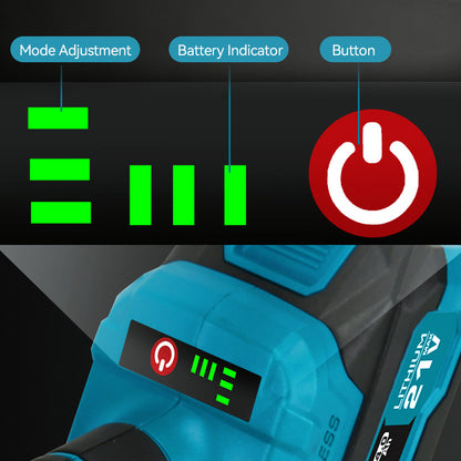 Kalvori Angle Grinder smart control panel with 3-speed adjustment and battery indicator display