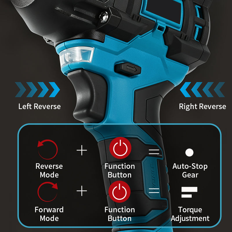 Kalvori Impact Wrench feature detail - tungsten steel shaft and 1/2 inch quick-change drive close-up