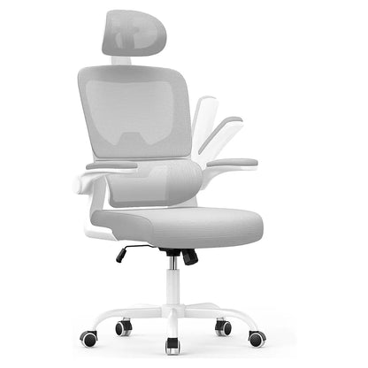 White Kalvori Ergonomic Office Chair with headrest on a white background