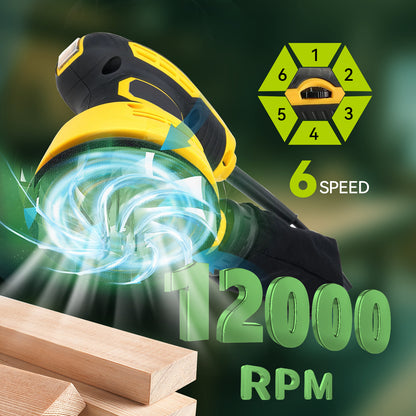 Kalvori Orbital Sander with speed and RPM information on a green background
