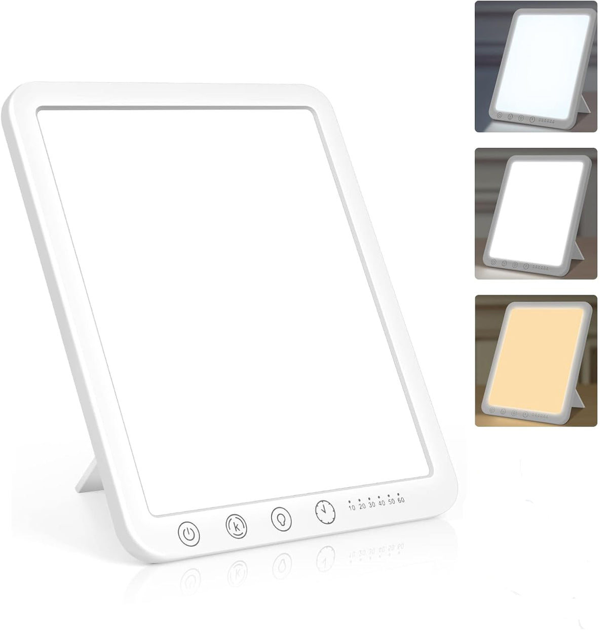 White light therapy Kalvori SAD Lamp with control panel on a white background