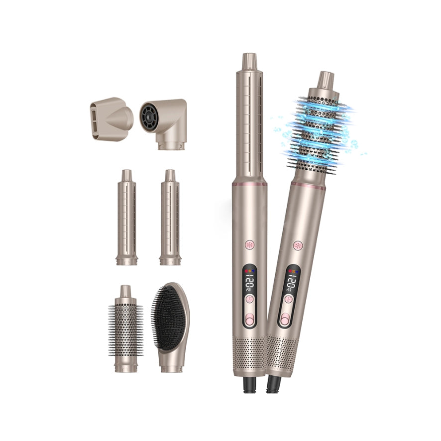 Multifunctional Keovy Hot Air Brush with interchangeable attachments on a white background