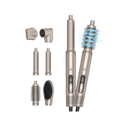 Multifunctional Keovy Hot Air Brush with interchangeable attachments on a white background