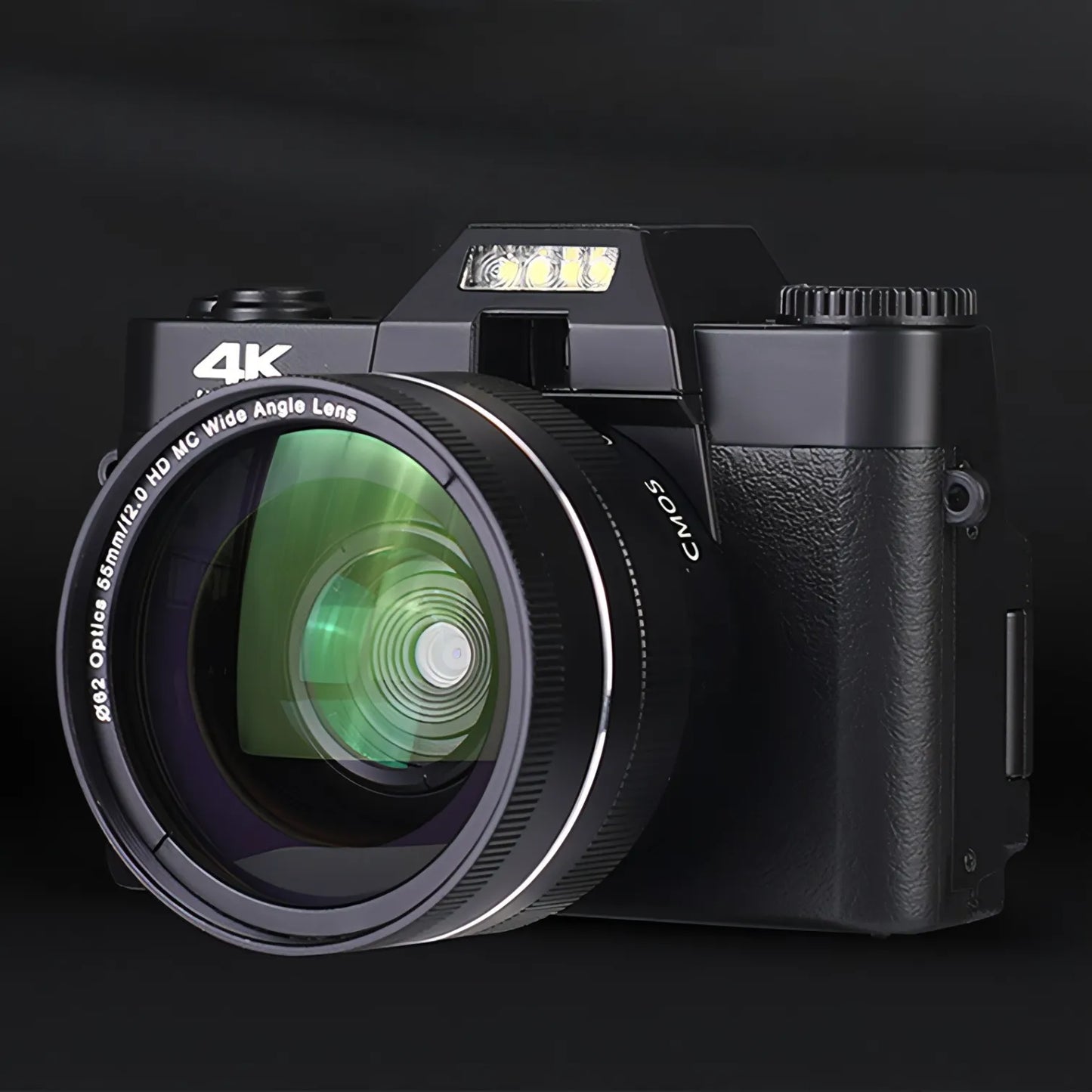 Keovy Digital Camera with a large lens on a black background