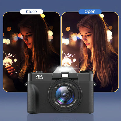 Keovy Digital Camera with a woman holding sparklers on a dark background