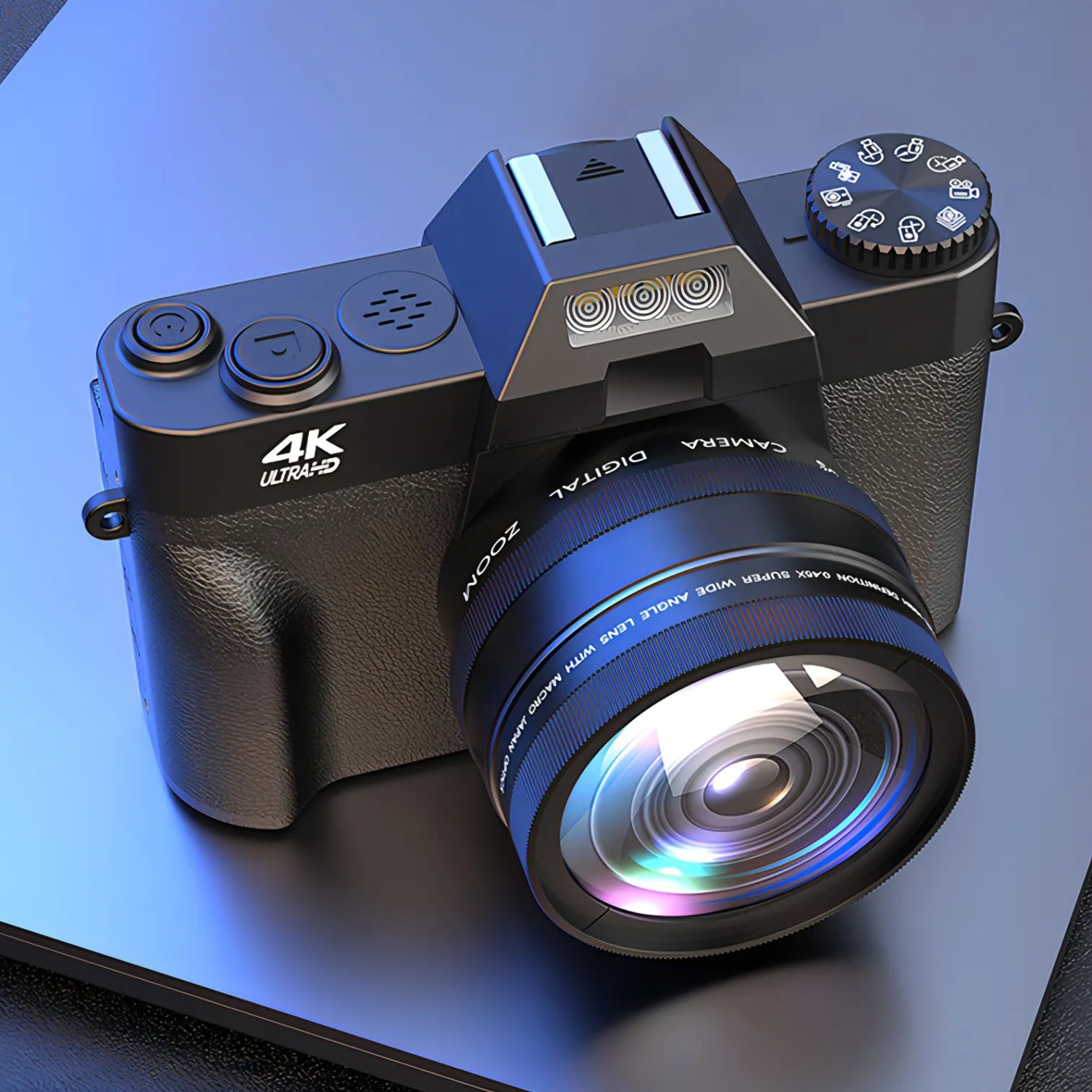 Keovy Digital Camera with a large lens on a reflective surface