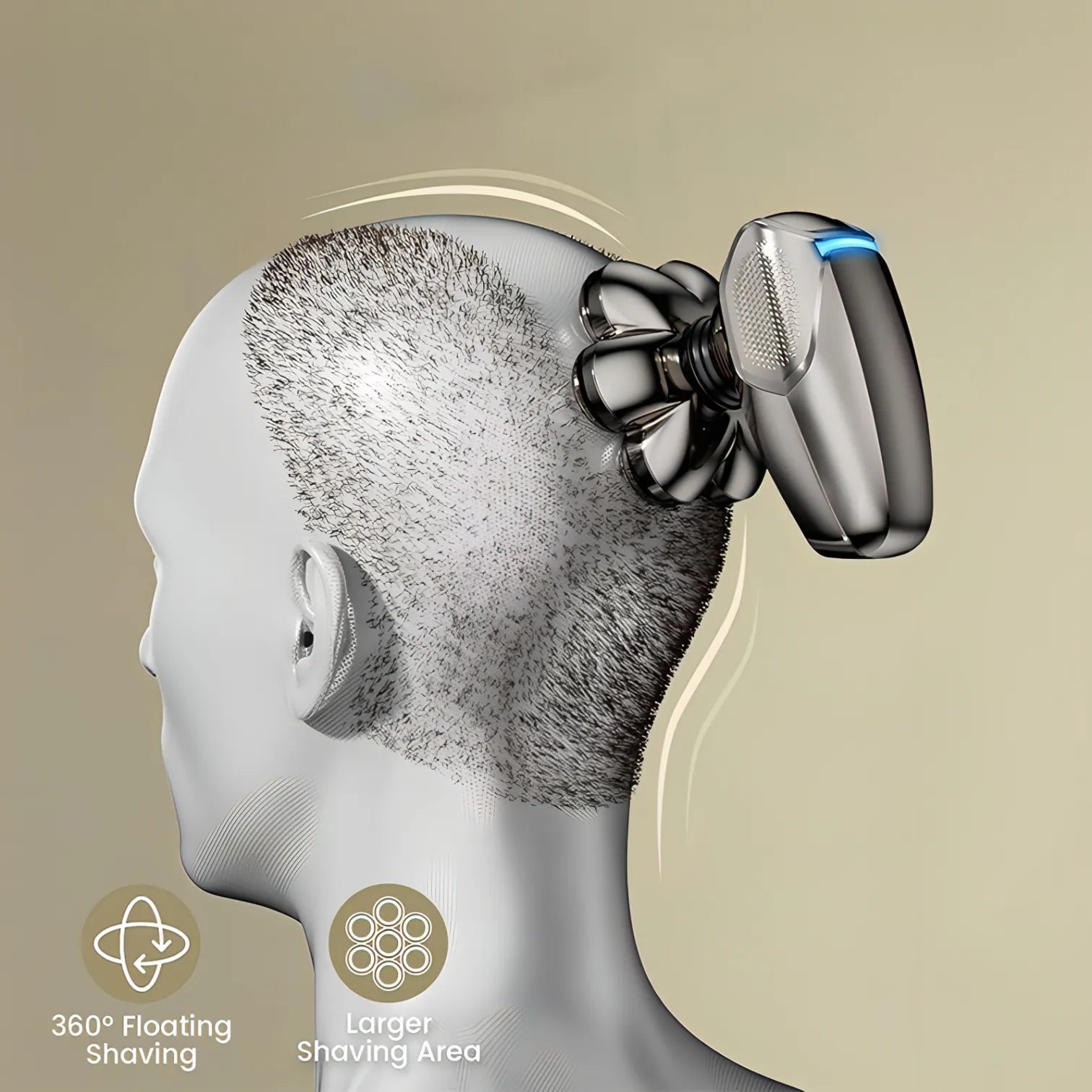 Keovy Head Shaver on a mannequin head with a beige background
