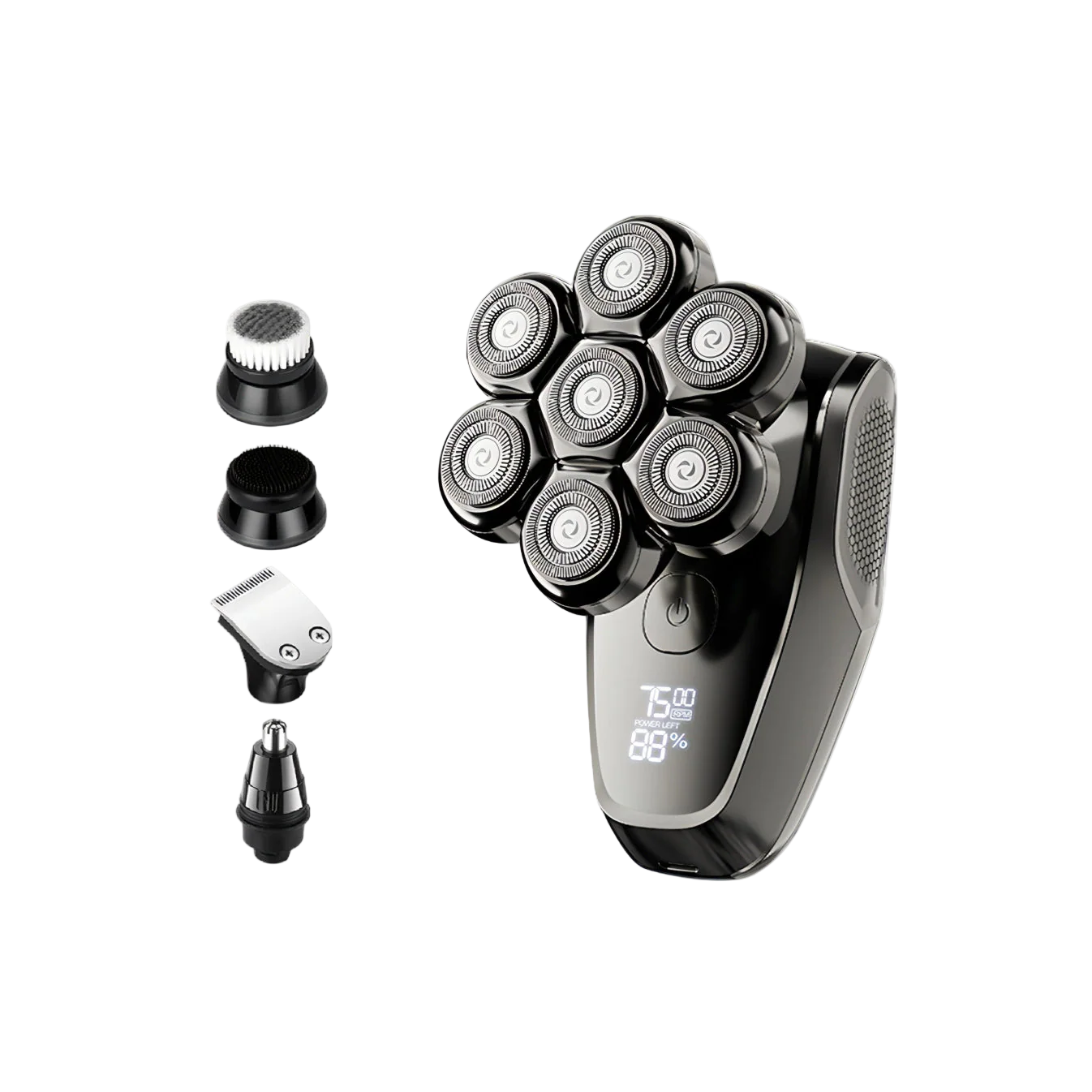 Keovy Head Shaver with multiple attachments on a white background