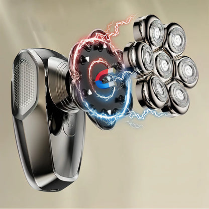 Keovy Head Shaver with electric components on a beige background