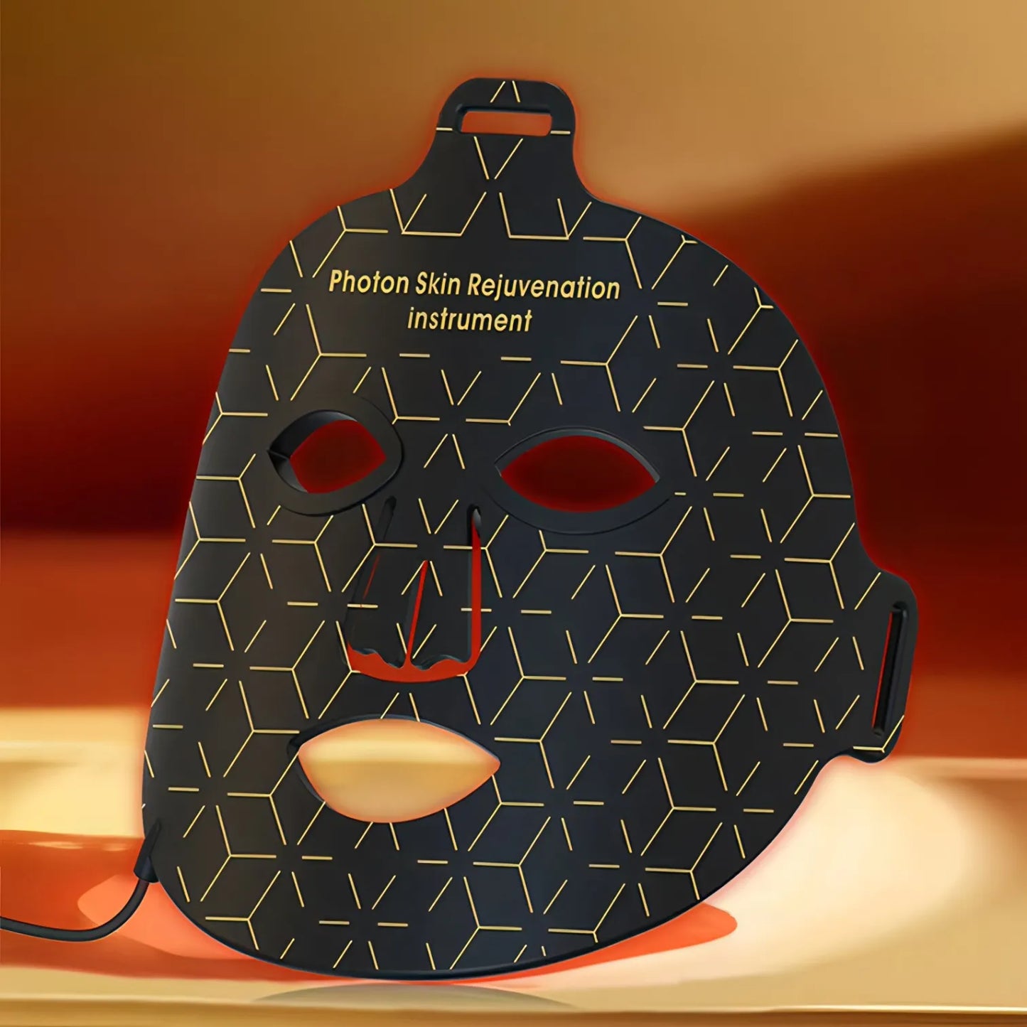 Keovy LED Face Mask with geometric design on a warm background