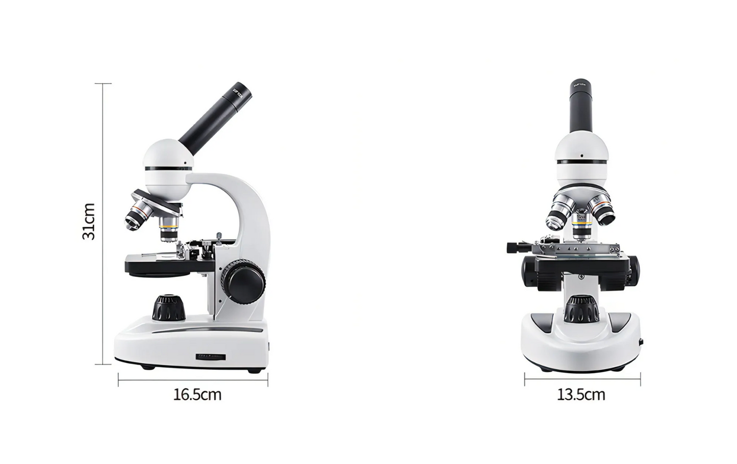 Two Keovy Microscope with dimensions labeled on a white background