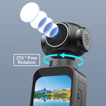 Keovy Vlogging Camera with 270-degree free rotation feature on a gray background