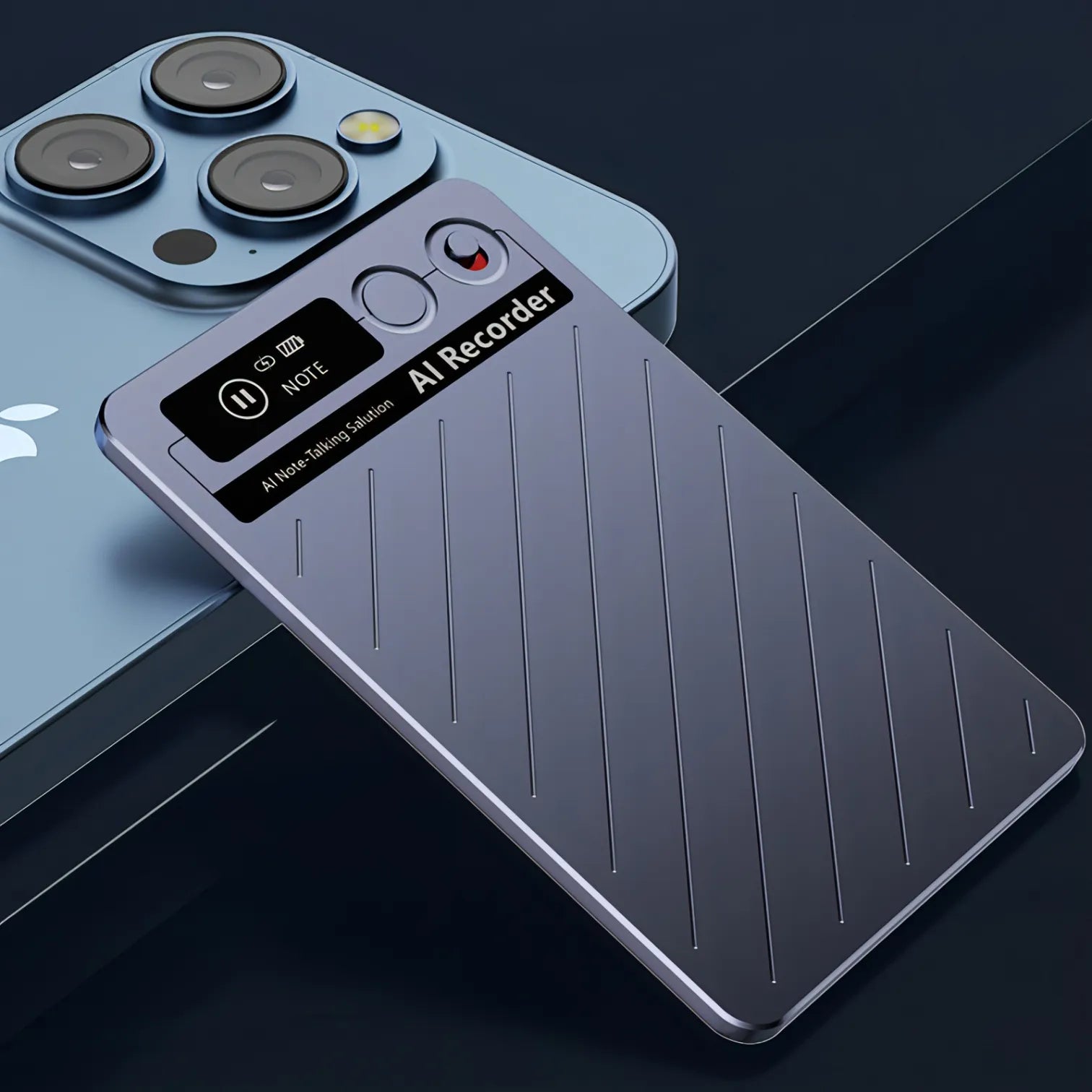 Smartphone with AI Keovy Voice Recorder app interface on a dark background