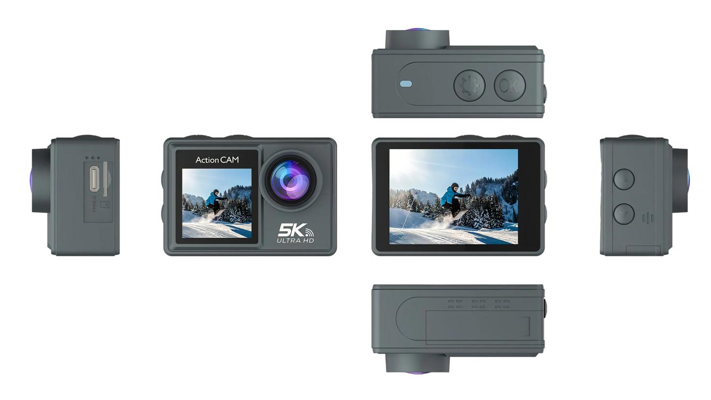 Keswo Action Cameraa with multiple views on a white background